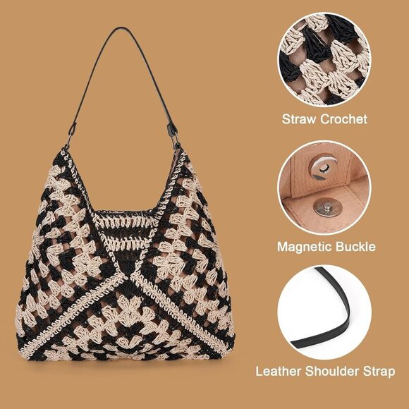 Straw Beach Tote Large Capacity Woven Summer Shoulder Handbag for Women - Picture 2 of 6